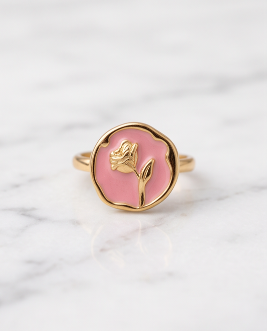 Adjustable Pink Rose Ring