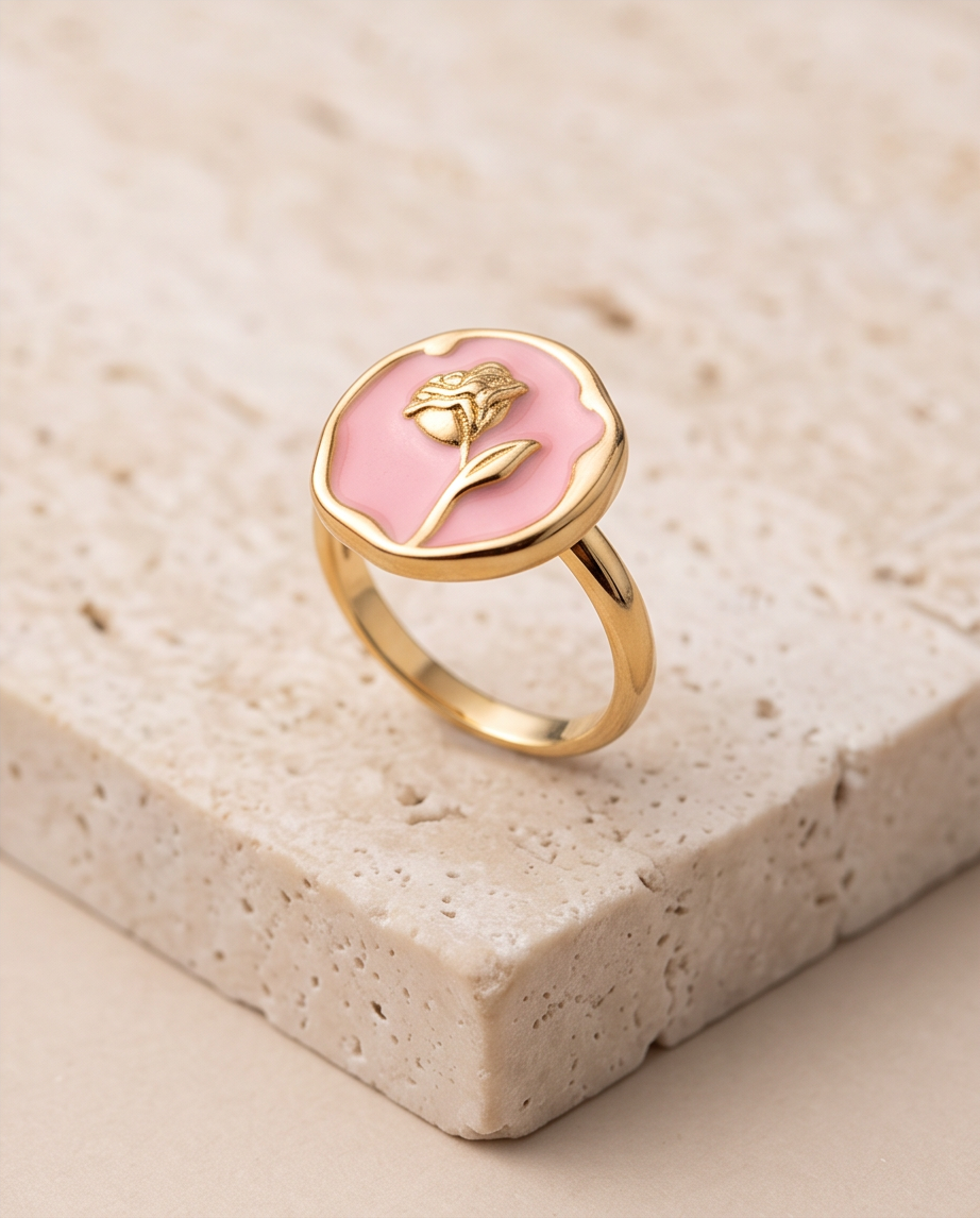 Adjustable Pink Rose Ring