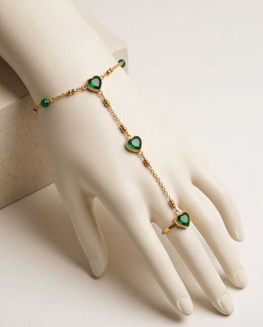 Emerald Green Heart Hand Chain