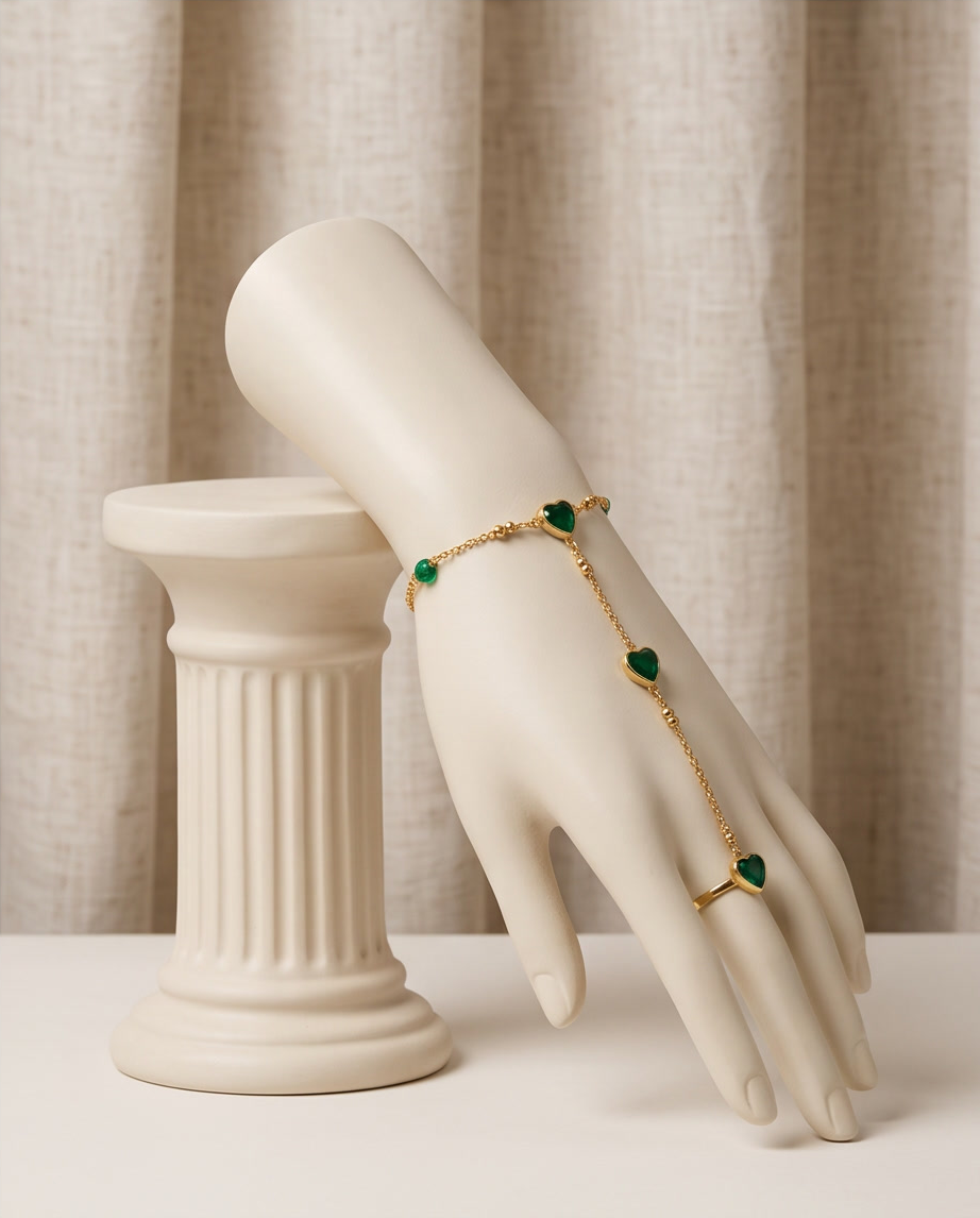 Emerald Green Heart Hand Chain